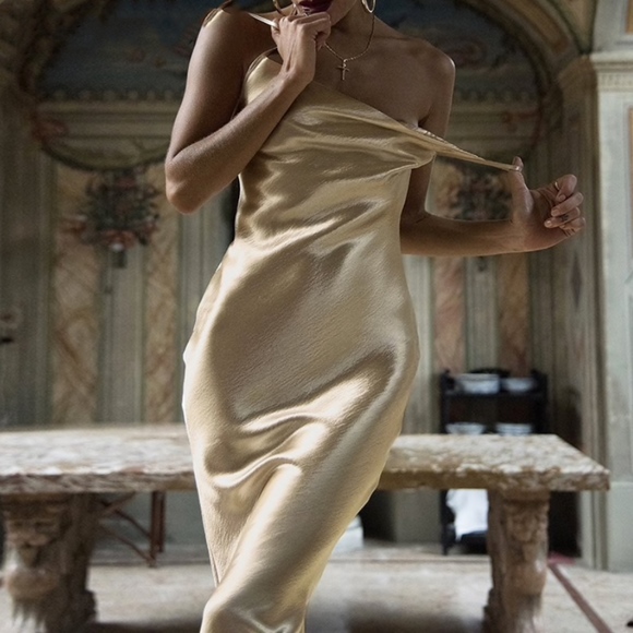 Gold or White Backless Satin Cami Long Slip Dress - Picture 2 of 16